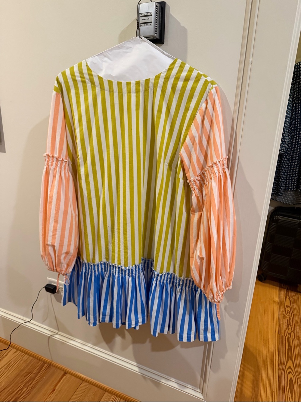 Striped Mini Dress in Lime, Peach & Blue